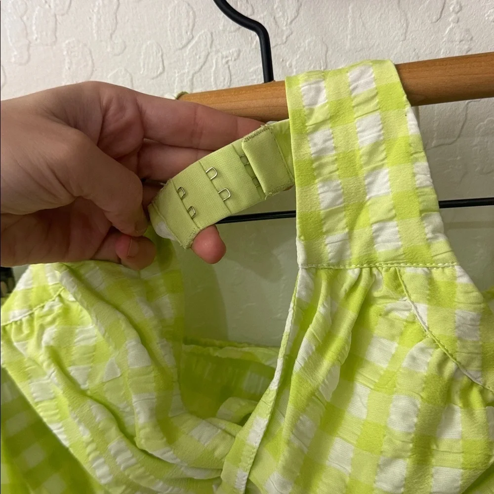 For Love & Lemons Maureen Midi Dress Lime Green Gingham Cutout Small Neon NWT - Picture 4 of 7